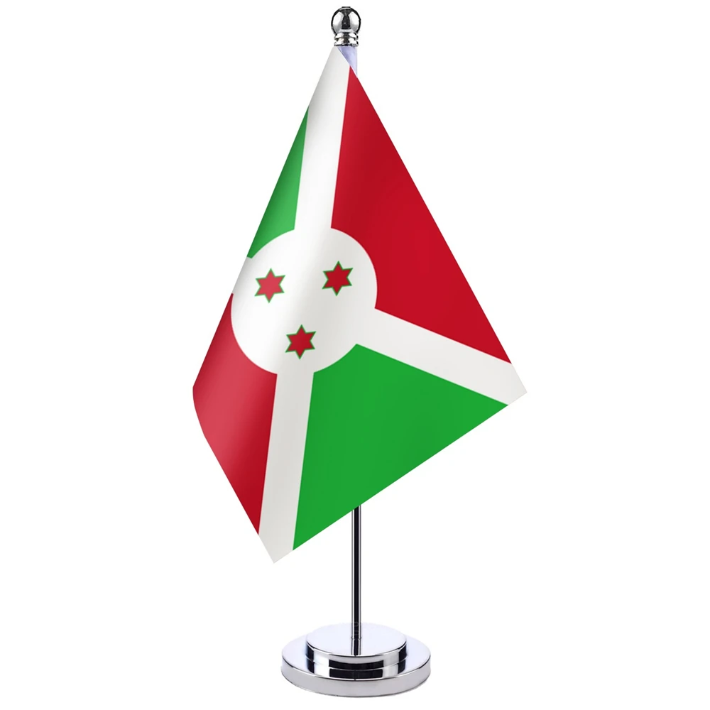 

14x21cm Office Desk Flag Of Burundi Banner Boardroom Table Stand Pole The Burundi Cabinet Flag Set Meeting Room Decor