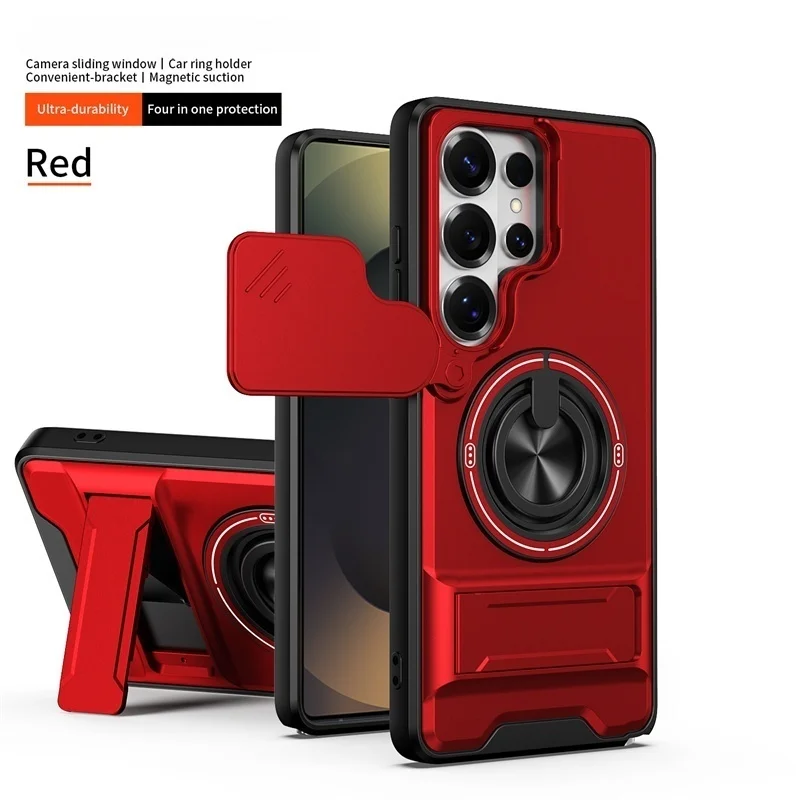 Premium Armor Case with Lens Protection and Stand Holder, Wireless Charging Compatible