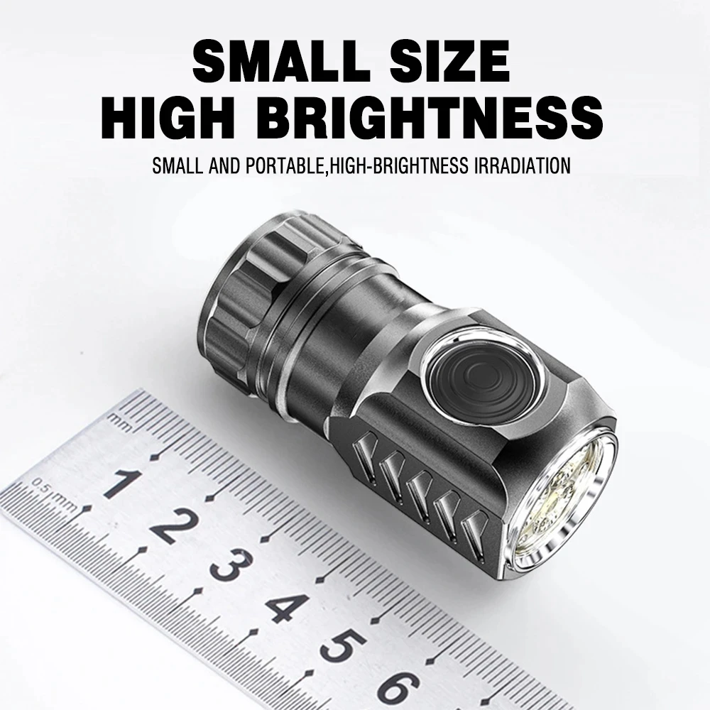 Portable EDC High Power Triple LED Flashlight 18350 Battery Mini Small Torch Floodlight Self Defense Keychain Light Fishing Lamp