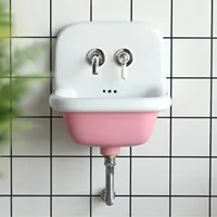 ชุดอ่างล้างหน้าติดผนัง ประกอบด้วยอ่างล้างหน้า ก๊อกน้ำ และท่อระบายน้ำ สีสันสดใสสำหรับห้องน้ำ ชุดอ่างล้างหน้าหลากสี 1