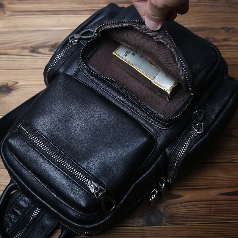 NZPJ Genuine Leather Crossbody Bag for Men And Women Natural Cowhide Chest Bag Suitable for 9.7-inch iPad Backpack