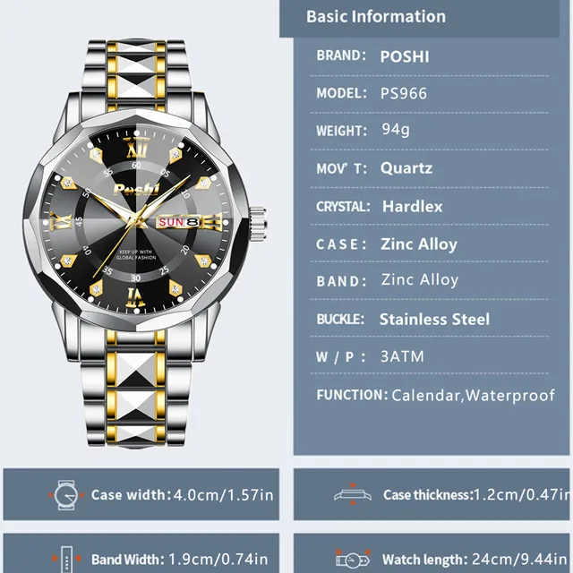 POSHI Men's Watch Date Week Fashion Watch Men Original Waterproof - Image 6