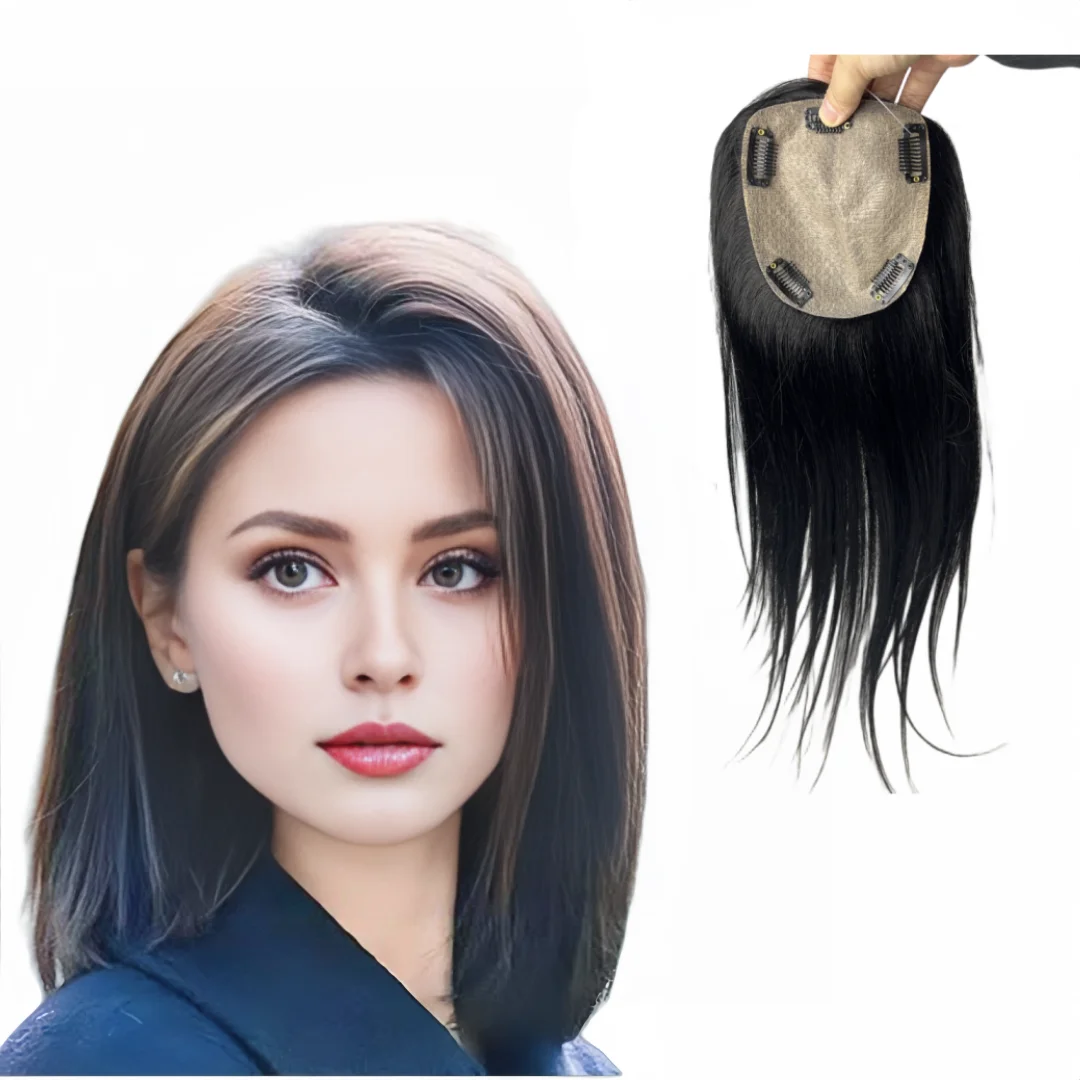 12x13cm Skin Base Human Hair Topper Free Part Natural Scalp Top European Hair Extension for Women Clip in Hairpiece Remy