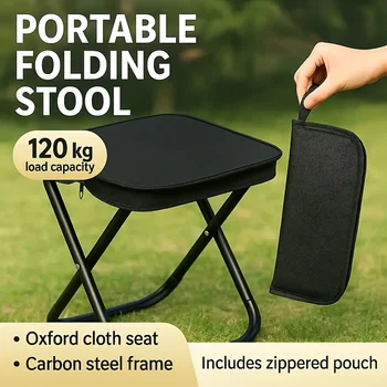 Portable Folding Stool for Outdoor Camping Picnic Fishing Lightweight Durable Iron Frame Compact Design 1