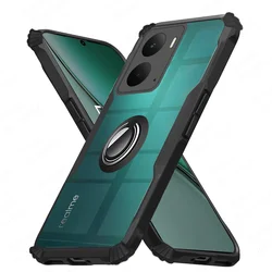 Acrylic Clear Back Cover with Ring Stand Holder - Shockproof Case for Realme P3 5G (Black)