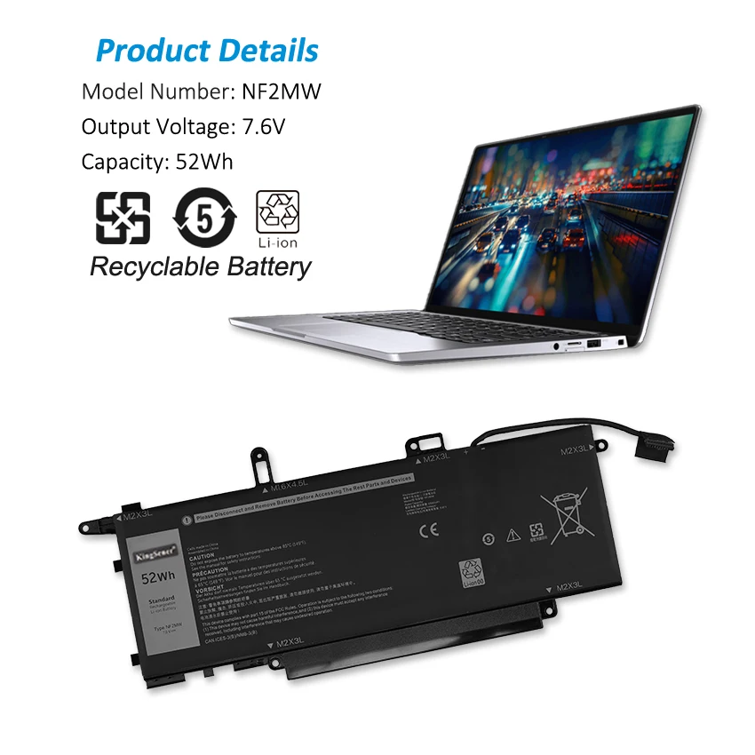 Kingsener Nf2mw 7.6v Bateria do Portátil para Dell Latitude 7400 52wh-em1 9410 2-em-série 85xm8 085xm8 0c76h7 C76h7 Gjd1v - Imagem 2