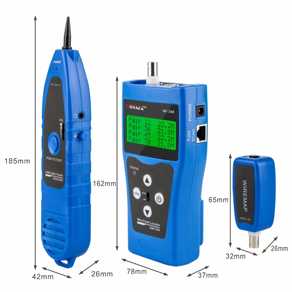 NOYAFA NF-308 측정 네트워크 LAN 케이블 길이 케이블 연속성 테스트 와이어 트래커, RJ45 RJ11 이더넷 USB BNC 케이블 테스터