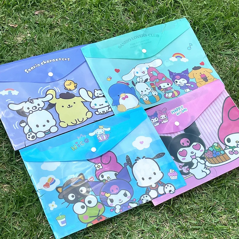 

24pcs Sanrio Melody Kuromi Cinnamoroll Cartoon Anime Cute Waterproof Pvc Folder A4 Buckle Information Bag File Storage Bag
