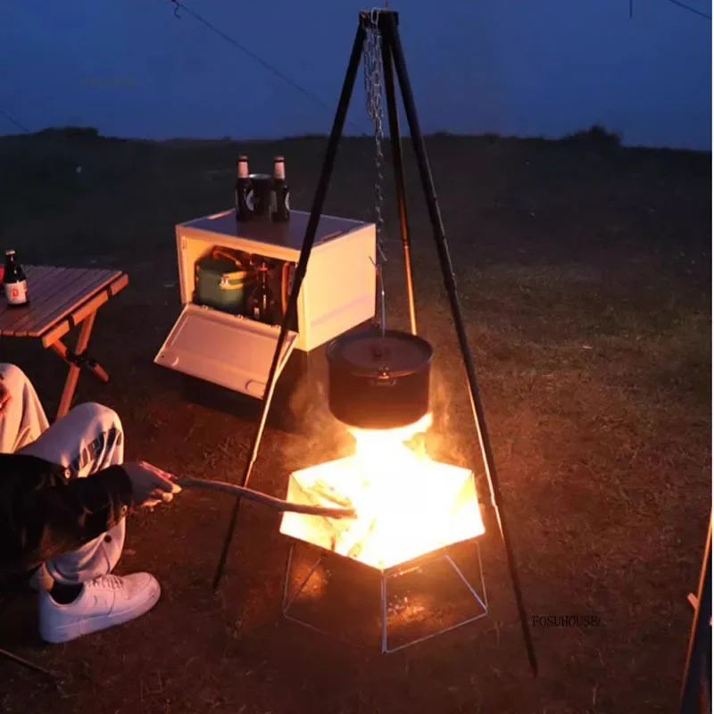 Outdoor Camping Fire Pits Tripod Campfire Rack Portable Burning Fire Table Grill Stove Outdoor Camping Cooker Grill Stand C