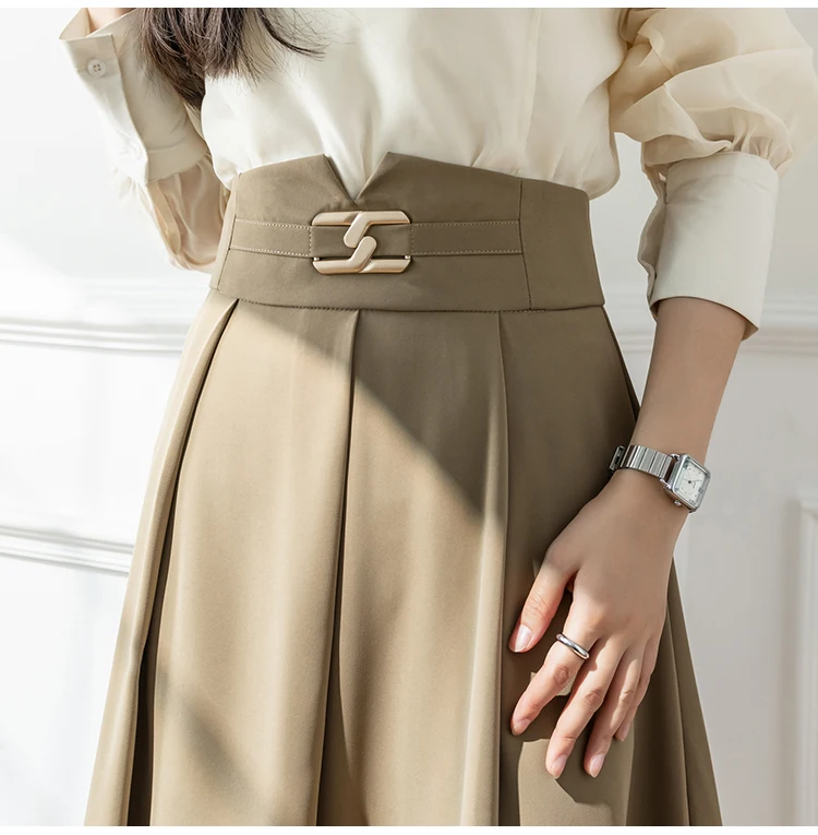 floral skirt Elegant Metal Buttons Pleated Midi Skirts Womens 2022 Spring Summer Korean Casual Fashion Slim High Waist A-line Skirt Female nike tennis skirt