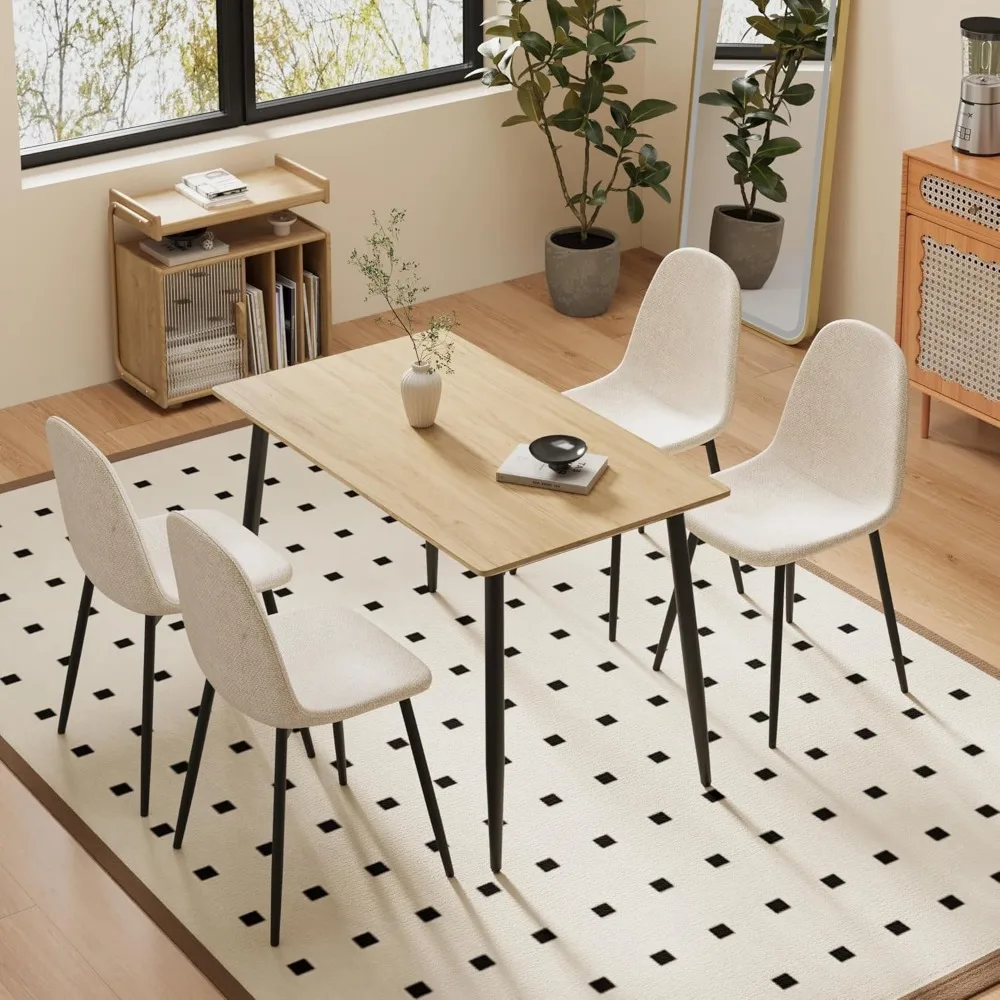 Small Dining Table Set for 4,47'' Wooden Modern Dining Table and Chairs Set with 4 Chairs,5 Piece Wooden Dining Table Set 3