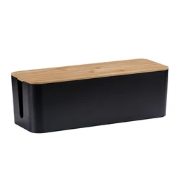 Cable Management Box for Concealing Power Strips and Chargers (Bamboo cover black)