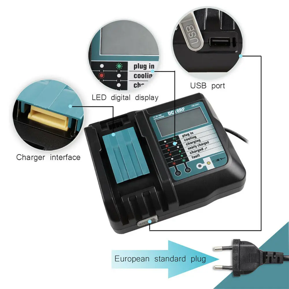 LCD 충전기 예비 배터리 충전기, 14.4V, BL1445, BL1440, BL1430, BL1860, BL1830, BL1850, BL1860B, DC18RF 3A