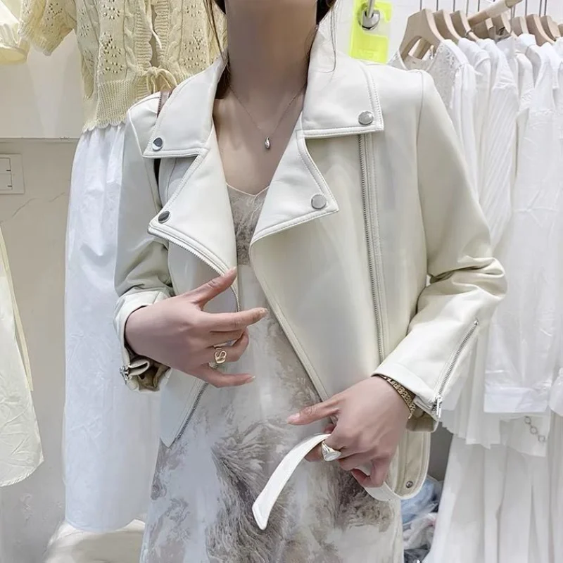 Leather Coat Women's Spring and Autumn 2023 New Motorcycle Wear Short Leather Jacket Retro Slim Women's Top KJ