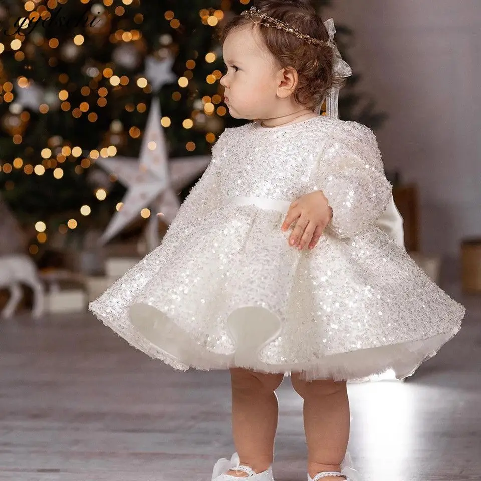 

Красивое белое блестящее платье для девочек с цветочным рисунком на свадьбу 2023 короткие платья принцессы для первого причастия с бантом