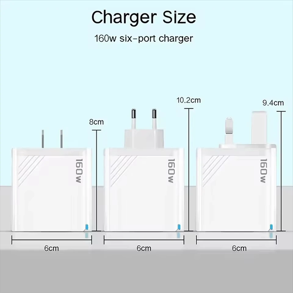 160W Multi Port USB C Charger Fast Charge Charger Type C Phone Adapter for iPhone Samsung Xiaomi 14 EU US UK Wall Charger Plug