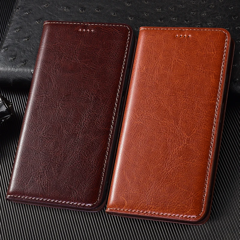 Luxurious Crazy Horse Genuine Leather Flip Phone Wallet Cover