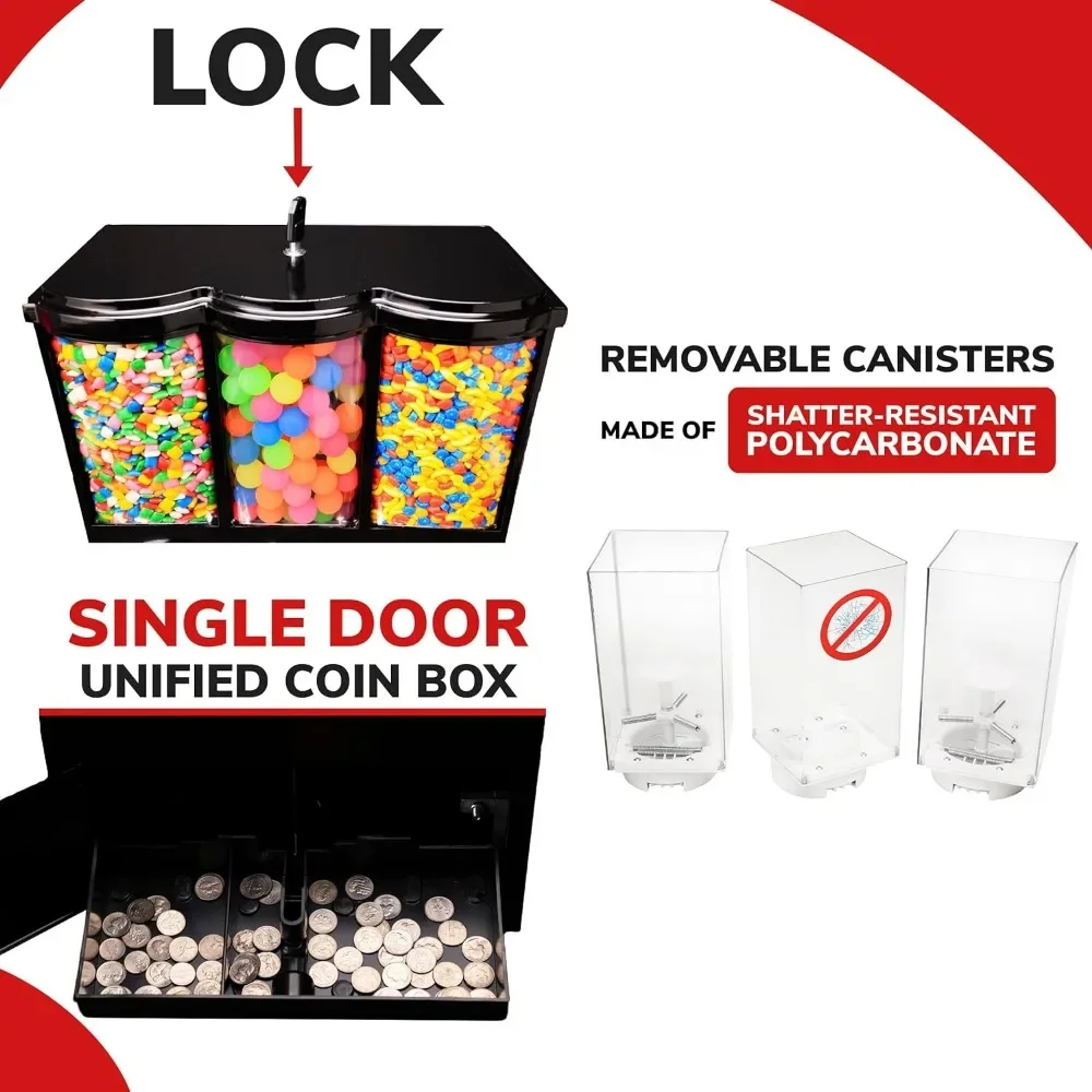 Gumball and Candy Machine with Stand - Triple Vending   Removable Canisters 3