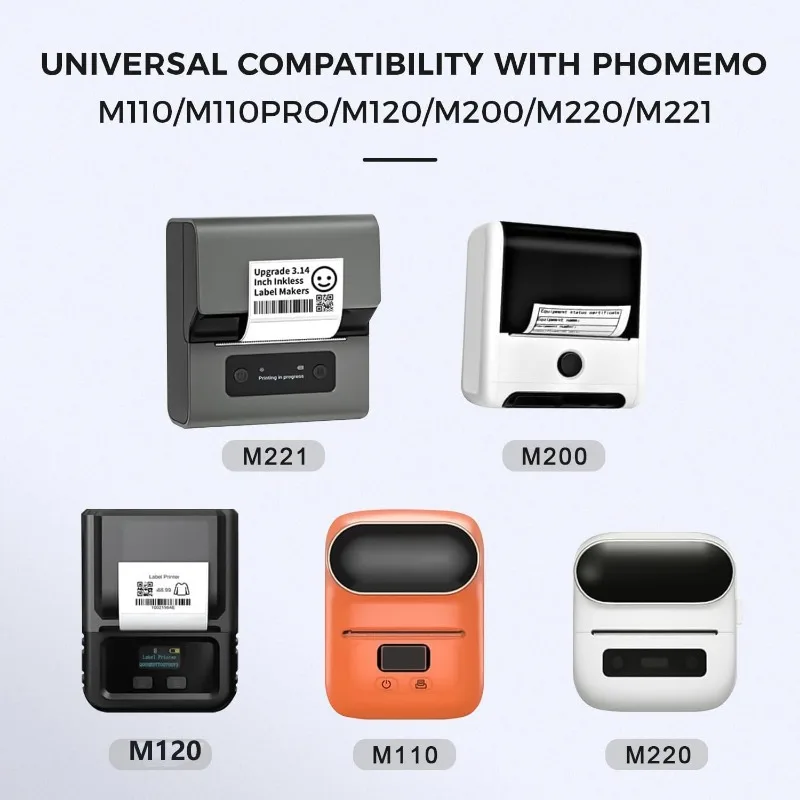 Thermal Label Sticker Compatible With Phomemo M110/M221/M220/M120/M200 Label Printer,Multisize 30/40/50/80mm,Black on White