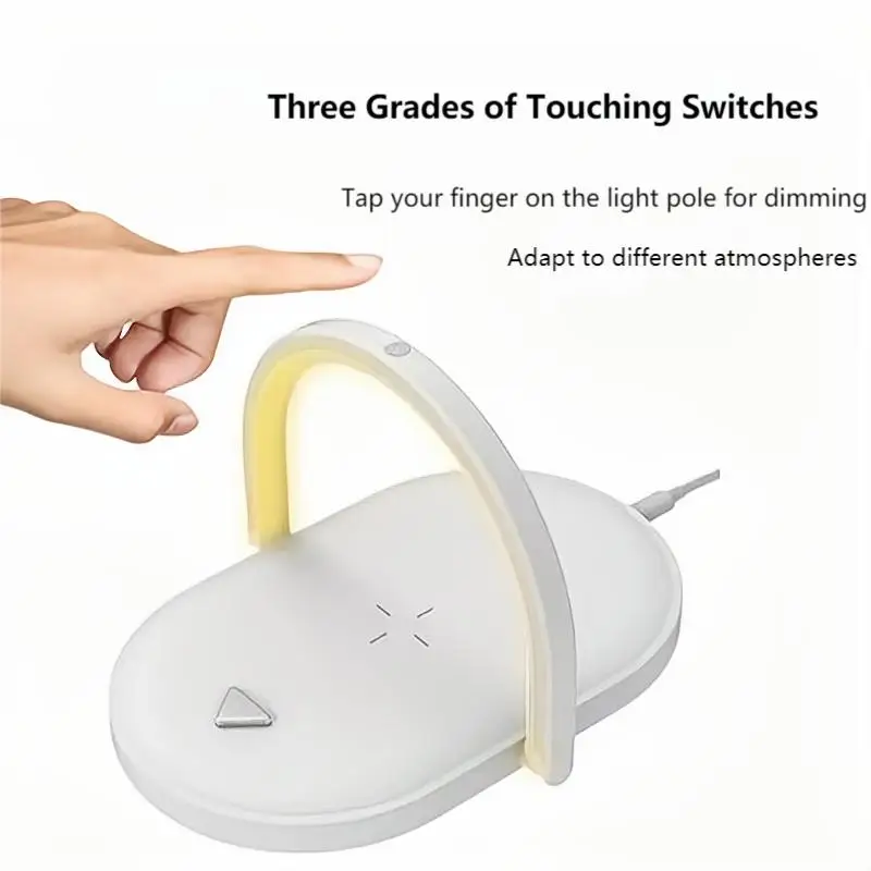 Lâmpada de mesa 3 em 1, carregador sem fio, estação de carregamento sem fio de 15 W com luz noturna para smartphones iPhone, Samsung, Huawei e Nokia_voghion.com