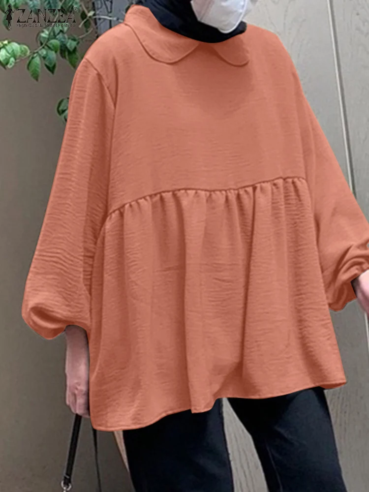 

ZANZEA Turkey Abaya Isamic Clothing Muslim Fashion Blouse Solid Color Hijab Tops Long Sleeve Work Blusas Eid Mujer Oversize