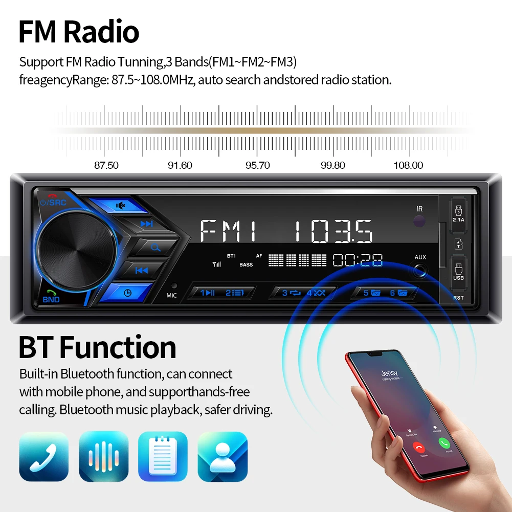 S2cc9f1d03177450dad802085fd1be66ek Grandnavi 1Din MP3 Car Radio Audio Stereo FM Aux Input Receiver SD/USB 12V With In-dash Bluetooth Multimedia Auto Radio Player
