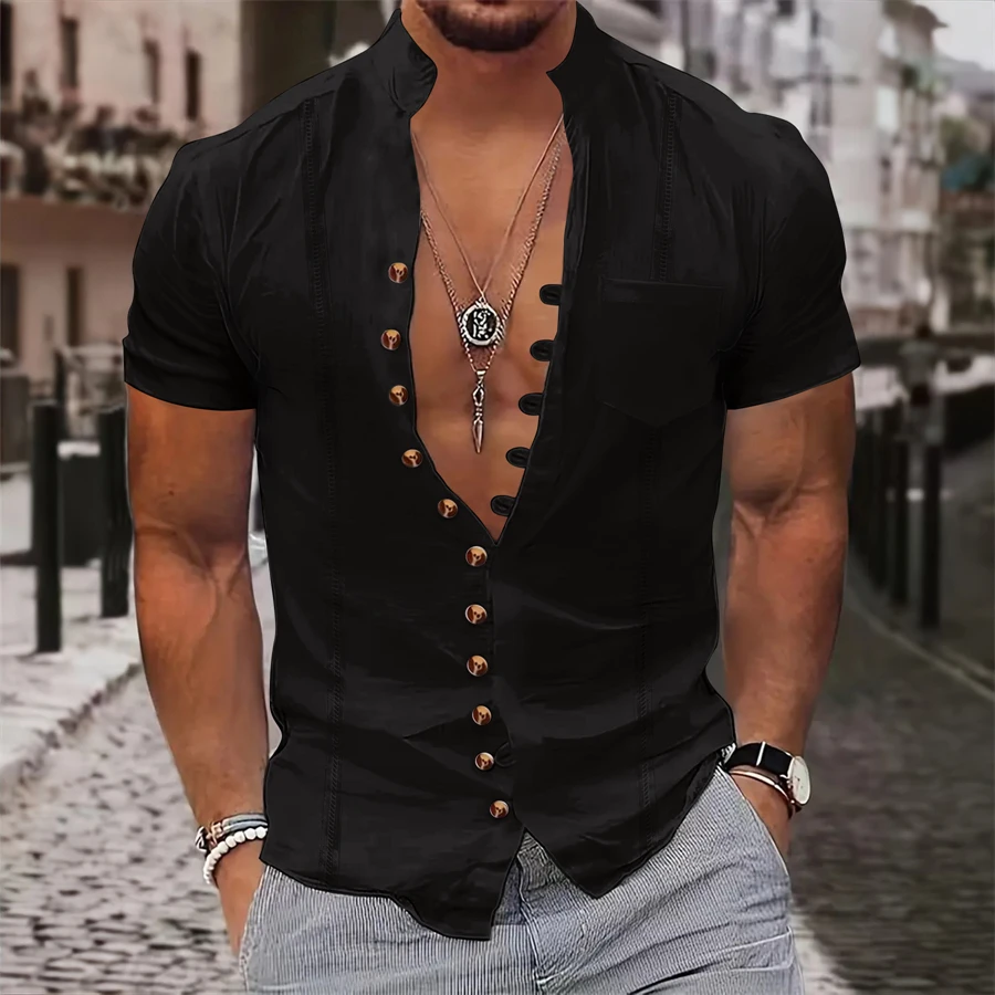 

2024 Summer New Men's Cotton Linen Shirts Casual Blouse Short Sleeve Plus Size 3XL Fashion Handsome Men's Shirt