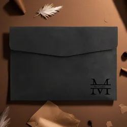 Personalized Leather A4 File Bag - Waterproof & Durable Folder for Business, Office, and School (Black)