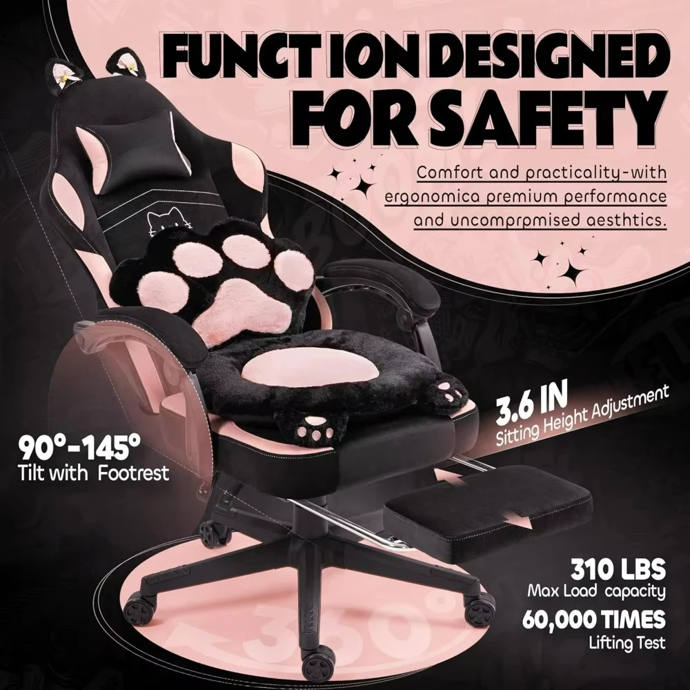 Gaming Chair Cute,Ergonomic Computer Chair with Footrest,Reclining PC for Girl Computer Chair 300lbs for Adult OfficeLiving 6
