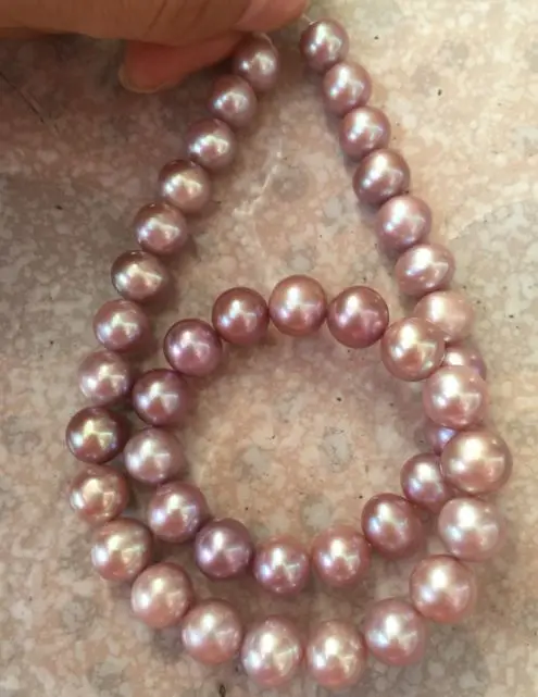 

AAA 9-10mm round south sea natural lavender pearl necklace 14k