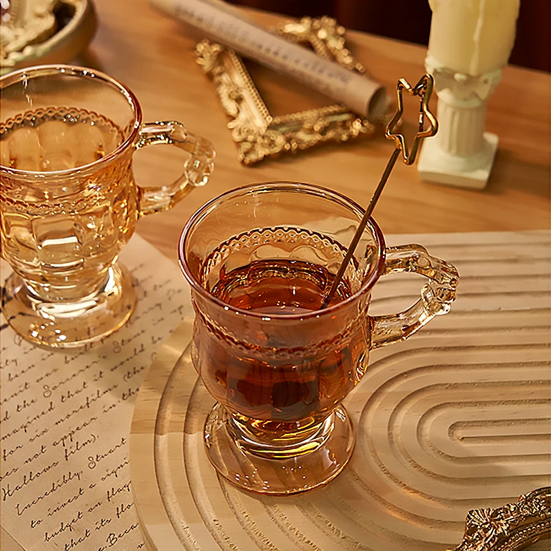 Retro Crystal Glass Cup Coffee Cup Set with Handle Emed Design Home Use Small Water Cup Fine Wine Glass Bet&Lilian