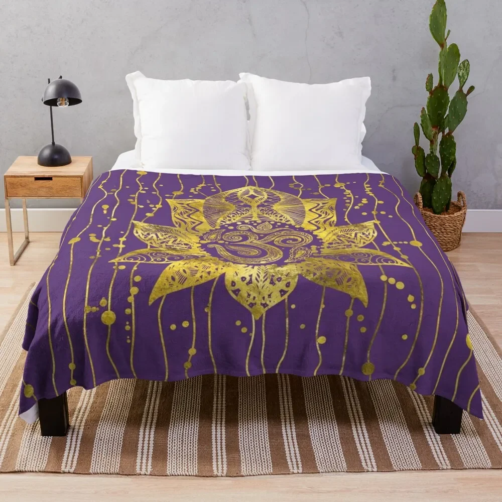 

Gold Lotus flower and OM symbol Throw Blanket for sofa Flannel Blankets