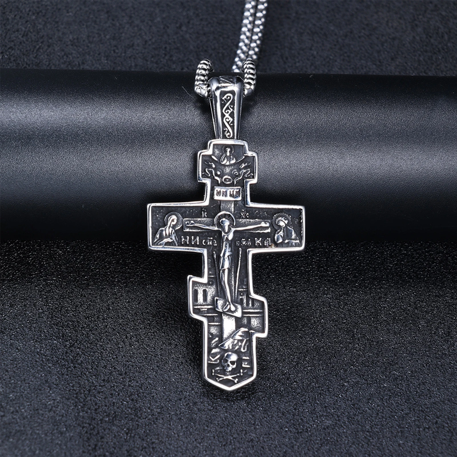 Personalized Retro Cross Jesus Church Religious Stainless Steel Pendant Necklace Punk Rock Jewelry Accessories