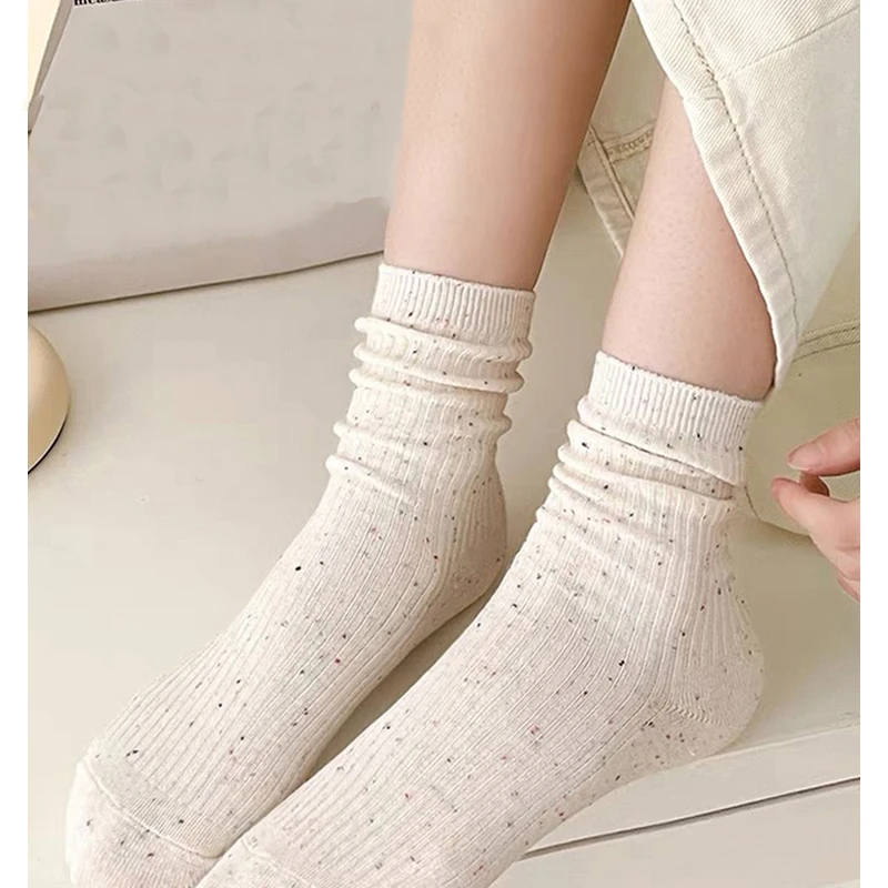 

Women Girls Solid Color Socks Middle Tube Pile Polyester Cotton Socking Dot Printed Colorful Socks Sweet Autumn and Winter Cute