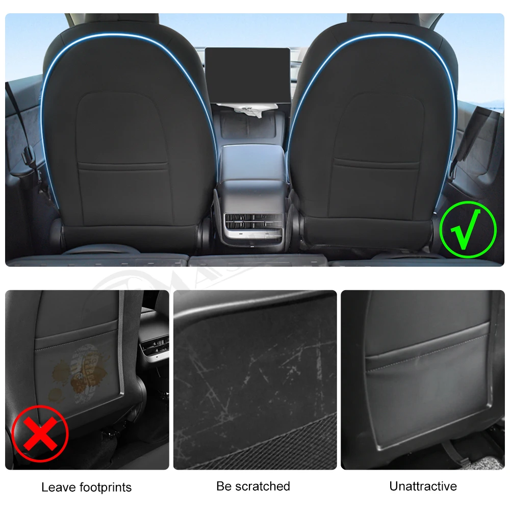 Car Seat Protector Car Seat Organizer 2Pcs Leather Seat Back Protector For Tesla Model 3 Y S For Kids Anti Kick Pad Wear-Resistant Car Kick Mats With Organizer Pocket