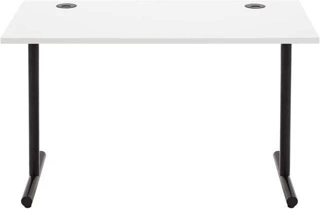 Simple Office Computer Desk, White Desktop and Black Frame, Rectangular, Simple Assembly, 120 x 60 x 73.6 cm