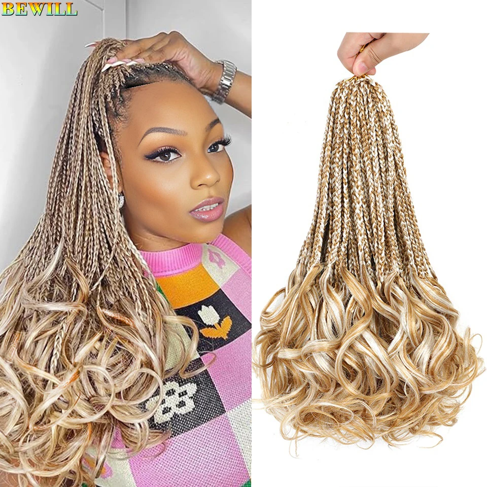 Curly Crochet Hair 14&rdquo; French Curl Box Braids Crochet Hair With Curly Ends Synthetic French Braiding for Kids Women