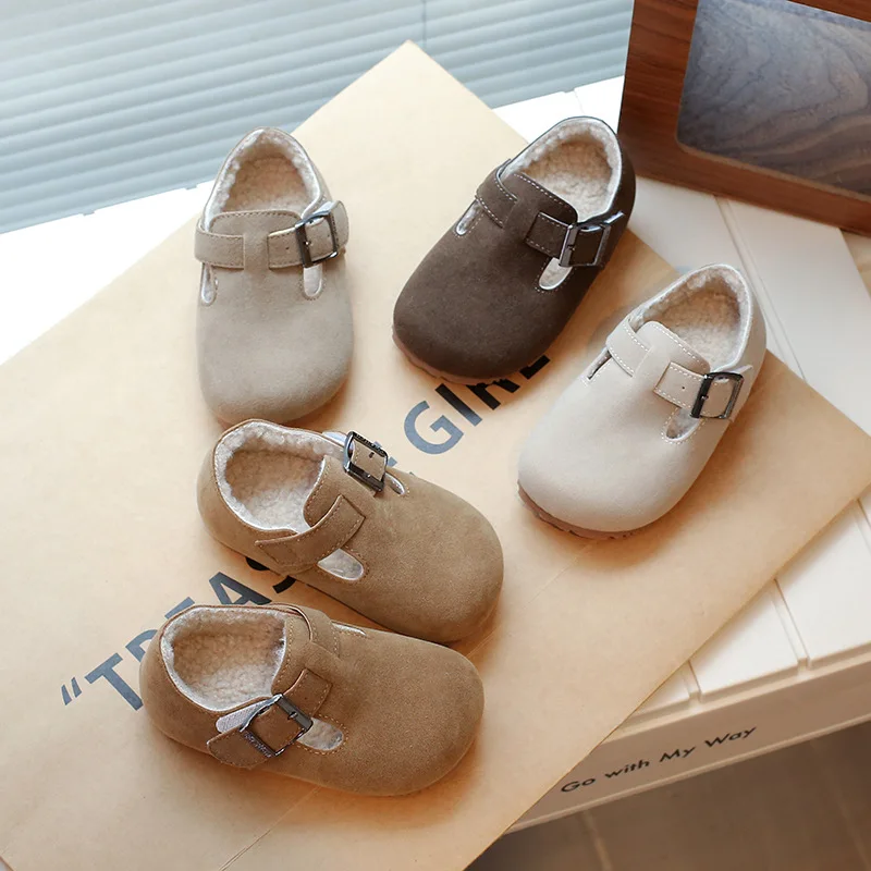 Korean Style Plush Leather Shoes for Kids