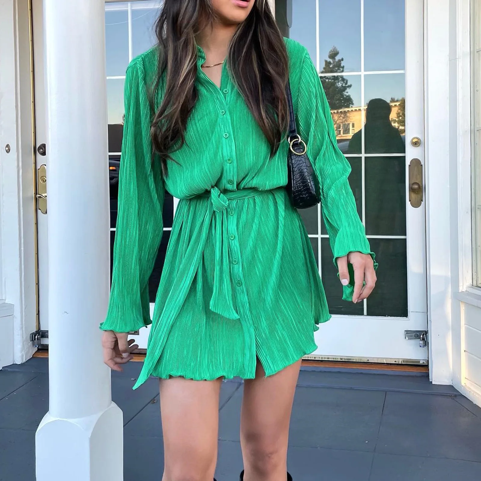 

Summer Dress Flower Print Lapel Single Breasted Cardigan Long-sleeved Dress Women Summer Dresses Print Ankle-Length