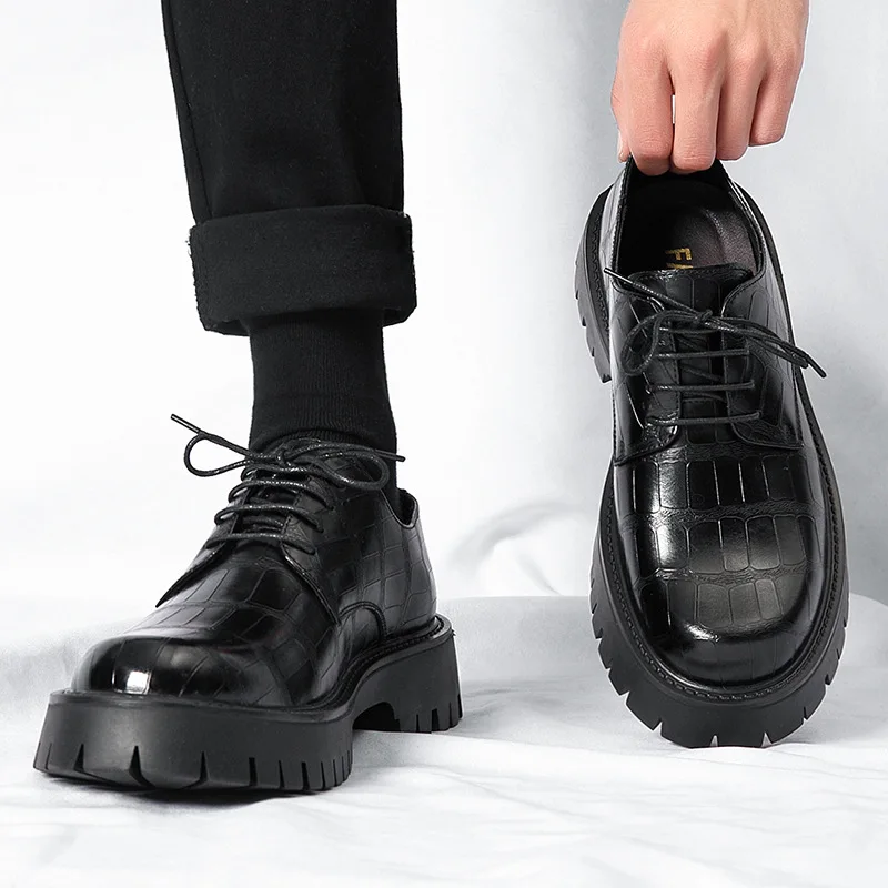 superficie Desconexión azafata Zapatos de plataforma a la moda para hombre, calzado de fiesta, club  nocturno, transpirable, con cordones, de cuero original, joven| | -  AliExpress