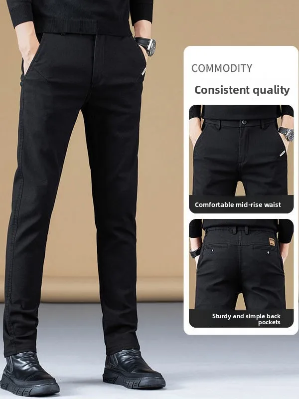High-End Men's Straight Leg Slim Fit Casual Pants Busin Versatile Faionable Long Trousers Comfortable Polyester Fiber