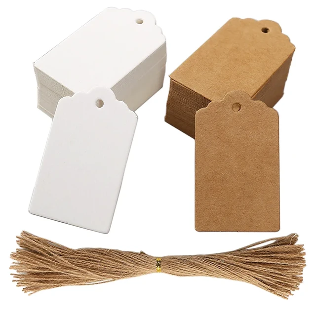 50pcs Kraft Paper Tags White Cardboard Cards with Strings Wedding Birthday  Christmas Party Gift Tag Cookie