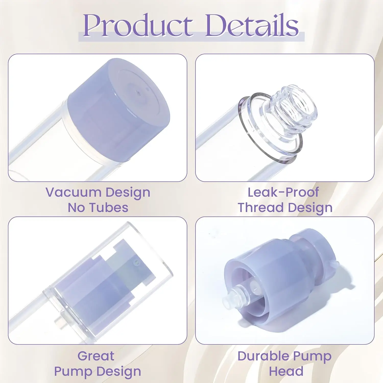 Portable Airless Cosmetic Dispenser Set - Refillable Hydration and Lotion Bottles