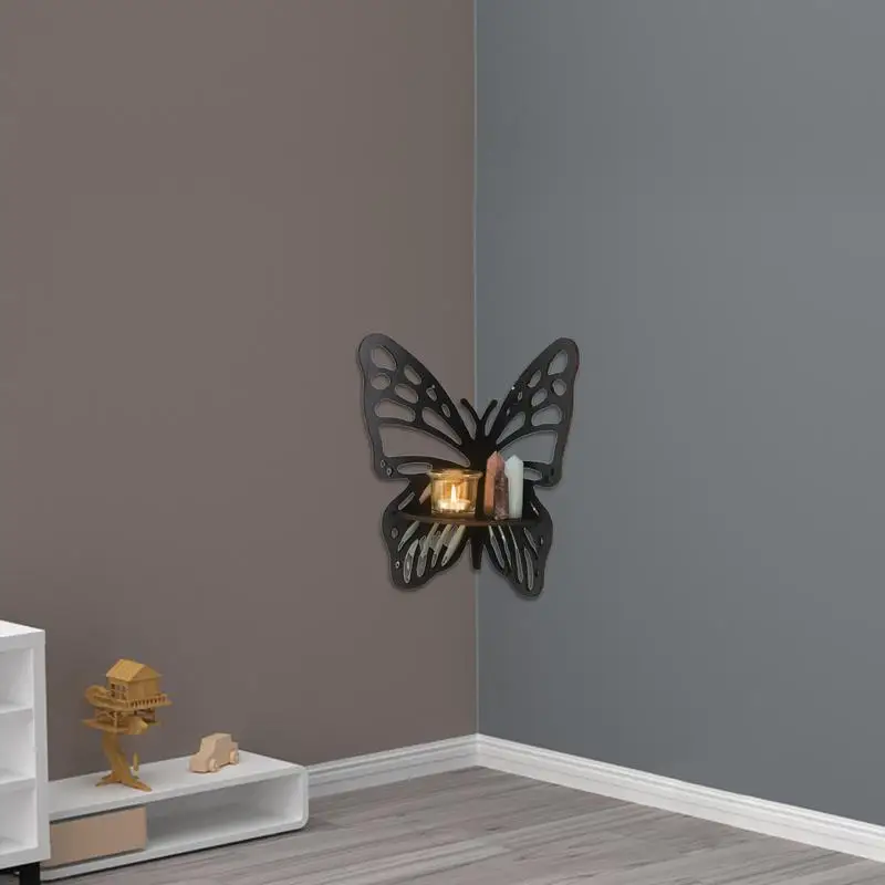 

Butterfly Corner Shelf Wall Corner Shelf Wood Floating Shelves Crystal Display Home Decor, Bedroom Living Room Bathroom, Kitchen