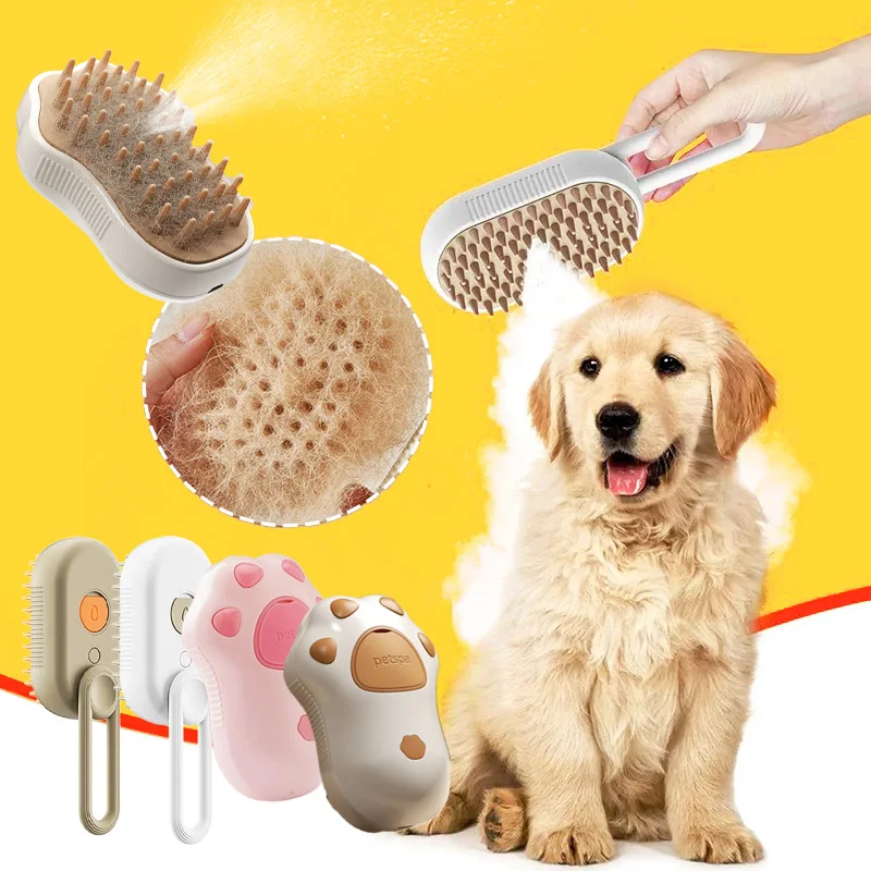 Huisdierenset 3-in-1: Massageborstel voor honden, stoomborstel, spray, ontklit en verwijdert losse haren, kam voor katten, hondenhaarverwijderaar._voghion.com