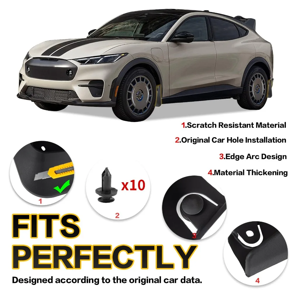 4PCS Schmutzfänger für Ford Mustang MACH-E 2021-2025 Vorne Hinten Kotflügel Spritzschutz mit Hardware Kit Auto Zubehör – Detail 5