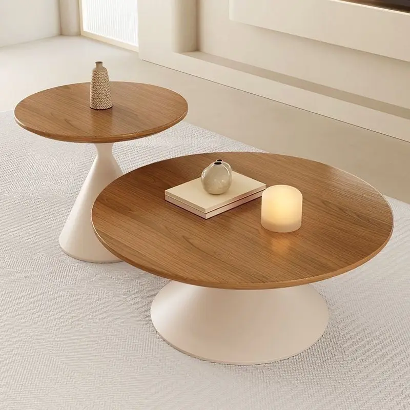 Solid Wood Coffee Table Nordic Home Living Room Small Space Modern Minimalist Round Movable Combination Table Furniture Design