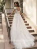 Woman Wedding Dress Customized Cap Sleeve Scoop Neck Lace Applique Sweep Train Illusion Back Buttons Princess Bridal Gown 4