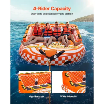 SucceBuy Towable Tube for Boating 1-4 Riders Inflatable Boat Tubes and Towables 680lbs Water Sport Towable Tube for Boat to Pull 2