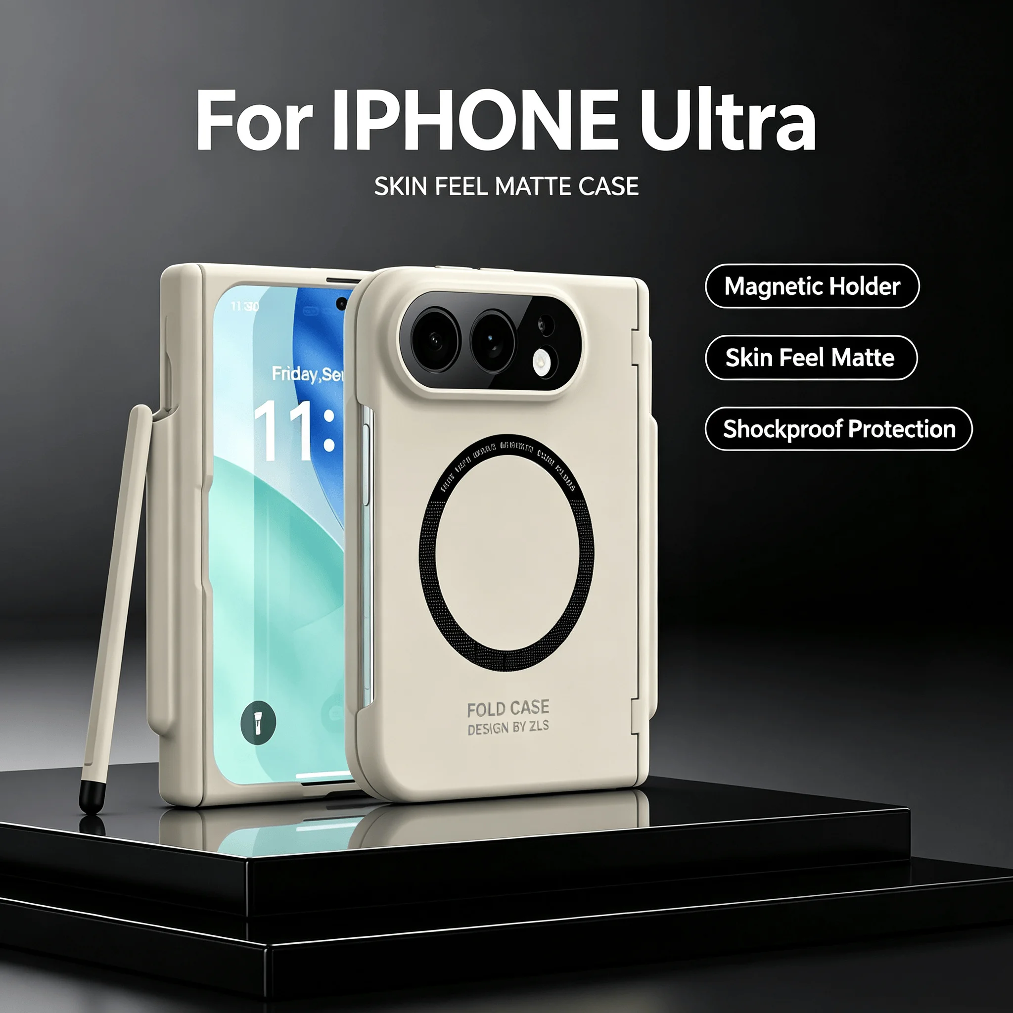 Premium Magnetic Phone Case with Built‑in Stylus Slot and Front Tempered Film